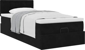 vidaXL Οθωμανικό κρεβάτι με στρώμα Μαύρο 100x200cm Velvet