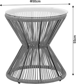 Τραπέζι Mabil pakoworld rattan φυσικό-γυαλί Φ50x55εκ
