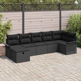 vidaXL Σετ Καναπέ Κήπου με μαξιλάρι 7 pcs Μαύρο Πολυ ράταν
