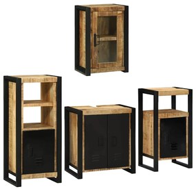 vidaXL Σετ Επίπλων Μπάνιου Επιτοίχιο 4 pcs Καφέ Στερεό ξύλο μάνγκο