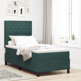 vidaXL Κρεβάτι Box Spring με Στρώμα  Σκούρο Πράσινο 90x200 εκ. Βελούδο