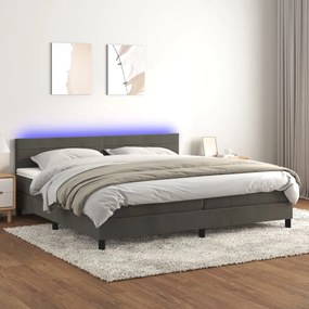 vidaXL Κρεβάτι Boxspring με Στρώμα &amp; LED Σκ. Γκρι 200x200εκ. Βελούδινο
