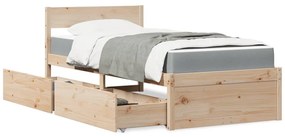 Κρεβάτι με Συρτάρια και Στρώμα 90x200 εκ. Μασίφ Ξύλο Πεύκου - Καφέ