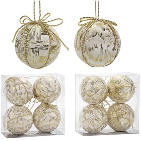 Χριστουγεννιάτικη Μπάλα Λευκό 100mm Σετ 4Τμχ Σε 2 Σχέδια