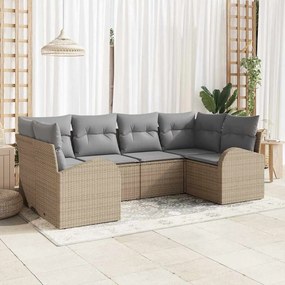 vidaXL Σετ Καναπέ Κήπου με μαξιλάρι 6 pcs Μπεζ Πολυ Ρατάν