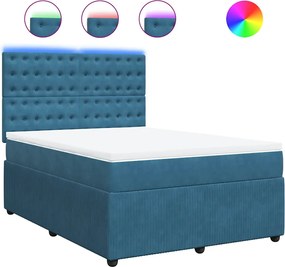 vidaXL Κρεβάτι Boxspring με Στρώμα Μπλε 140x190 εκ. Βελούδινο