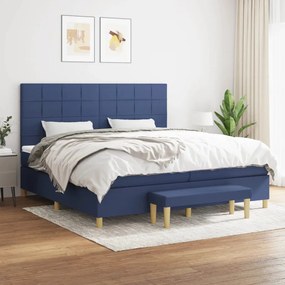 vidaXL Κρεβάτι Boxspring με Στρώμα Μπλε 200x200 εκ. Υφασμάτινο