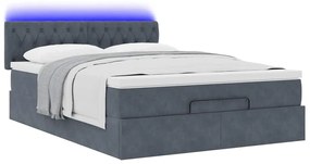 vidaXL Οθωμανικό κρεβάτι με στρώμα & LEDs Σκούρο γκρι 140x190cm Velvet