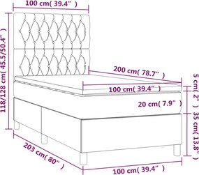 vidaXL Κρεβάτι Boxspring με Στρώμα Σκούρο Γκρι 100x200 εκ. Υφασμάτινο