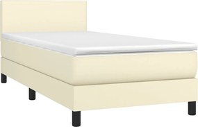 vidaXL Κρεβάτι Boxspring με Στρώμα &amp; LED Κρεμ 90x200 εκ. Συνθ. Δέρμα