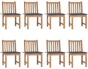 Καρέκλες Κήπου 8 τεμάχια από Μασίφ Ξύλο Teak με Μαξιλάρια - Ανθρακί