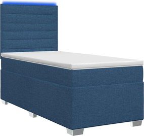 vidaXL Κρεβάτι box spring με στρώμα Μπλε 90 x 200 cm Ύφασμα