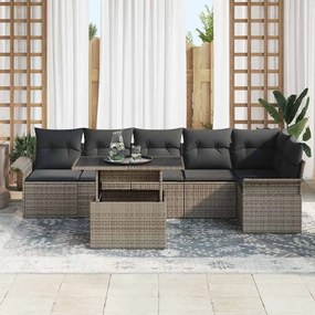 vidaXL Σετ Καναπέ Κήπου με μαξιλάρι 7 pcs Γκρι Πολυ ράταν