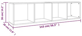 Βιβλιοθήκη/Έπιπλο TV Γκρι Σκυροδέματος 36x30x143 εκ Επεξ. Ξύλο - Γκρι