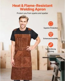 VEVOR Leather Welding Work Apron Heavy Duty Cowhide Heat Resistant Welding Apron