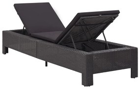 vidaXL Ξαπλώστρα Μαύρη από Συνθετικό Ρατάν με Μαξιλάρι