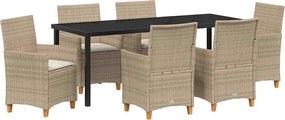 vidaXL Σέτ φαγητού για κήπο 7 pcs Μπεζ συνθετικό ρατάν