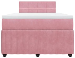 Κρεβάτι Boxspring με Στρώμα Ροζ 120x190 εκ. Βελούδινο - Ροζ