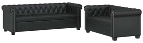 vidaXL Καναπέδες Chesterfield Διθέσιος + Τριθέσιος Μαύρο Συνθ. Δέρμα