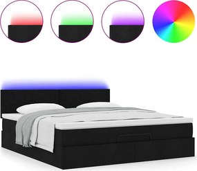 vidaXL Οθωμανικό κρεβάτι με στρώμα &amp; LEDs Μαύρο ύφασμα 160x200cm