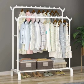 Διπλή Μεταλλική Κρεμάστρα Δαπέδου 110x55x150cm με Ράφι - Άσπρο