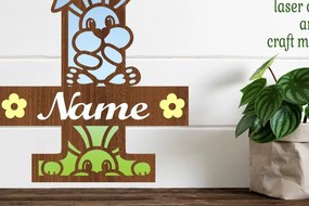 Intra απο ξύλο plywood 3mm-4mm πάχος Κουνελάκι κεφαλαίο μονόγραμμα Γράμμα I Δίασταση 30x20 cm INTRAFABR-72791943