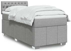 vidaXL Κρεβάτι Boxspring με Στρώμα Ανοιχτό Γκρι 90x190 εκ. Υφασμάτινο