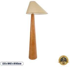 02230 GloboStar® KAUAI 02230 Boho Επιδαπέδιο Φωτιστικό Μονόφωτο 1 x E27 IP20 Καφέ Ξύλο με Μπεζ Ύφασμα - Μ55 x Π42 x Υ145cm