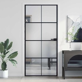 vidaXL Εσωτερική Πόρτα Μαύρη 93 x 201,5 εκ. Ψημένο Γυαλί &amp; Αλουμίνιο