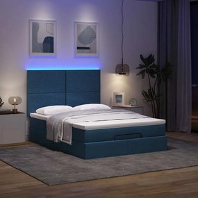 VidaXL Οθωμανικό κρεβάτι με στρώμα & LEDs Μπλε 140x190cm Ύφασμα
