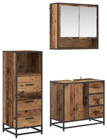 vidaXL Σετ Επίπλων Μπάνιου με ράφι 3 pcs Παλιό Ξύλο Επεξεργασμένο ξύλο
