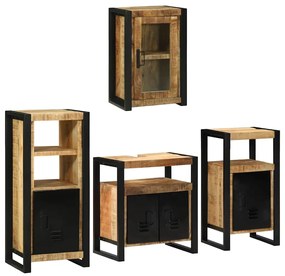 vidaXL Σετ Επίπλων Μπάνιου Επιτοίχιο 4 pcs Καφέ Στερεό ξύλο μάνγκο