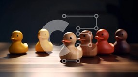 Intra Συλλεκτικό Ξύλινο Παζλ Plywood 4mm - Πολύχρωμες ξύλινες πάπιες σε ένα τραπέζι Σε Ξύλινο Κουτί - Διαστάσεις: 10x10 cm – 25 κομμάτια