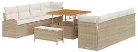 vidaXL Σετ Καναπέ Κήπου με μαξιλάρι 11 pcs Μπεζ Πολυ ράταν