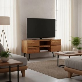 Έπιπλο τηλεόρασης Dervie pakoworld φυσικό μασίφ ξύλο ακακίας 130x43.5x66.5εκ