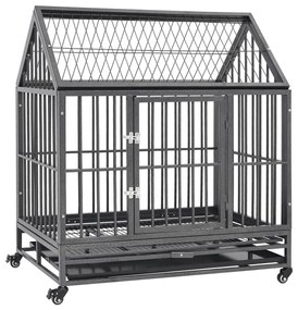 Κλουβί Σκύλου με Τροχούς και Οροφή 92 x 62 x 106 εκ. Ατσάλινο