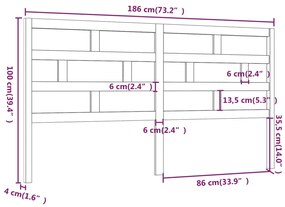 vidaXL Κεφαλάρι κρεβατιού Λευκό 186x4x100 εκ. από Μασίφ Ξύλο Πεύκου