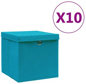 vidaXL Κουτιά Αποθήκευσης με Καπάκια 10 τεμ. Γαλάζια 28 x 28 x 28 εκ.