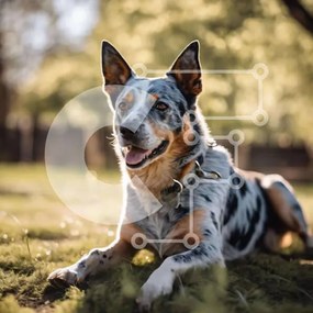 Intra Συλλεκτικό Ξύλινο Παζλ Plywood 4mm - Μπλε και άσπρο σκυλί που χαλαρώνει σε εξωτερικούς χώρους Σε Ξύλινο Κουτί - Διαστάσεις: 10x10 cm – 25 κομμάτια