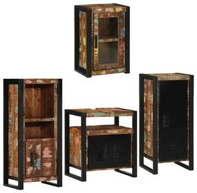 vidaXL Σετ Επίπλων Μπάνιου 4 pcs Πολύχρωμο Στερεό ανακτημένο ξύλο