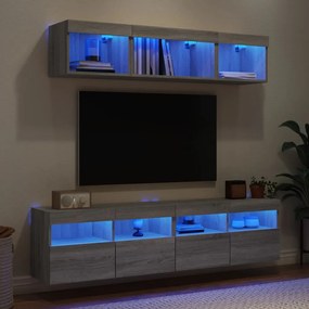 vidaXL Έπιπλα Τοίχου Τηλεόρασης 5 τεμ. LED Γκρι Sonoma από Επεξ. Ξύλο
