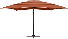 vidaXL Ομπρέλα Κρεμαστή 4 Επιπέδου Τερακότα 250x250εκ +Ιστό Αλουμινίου