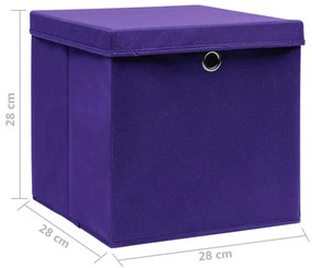 Κουτιά Αποθήκευσης με Καπάκια 10 τεμ. Μοβ 28 x 28 x 28 εκ. - Μωβ