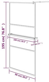 Διαχωριστικό Ντους με Ράφι Μαύρο 100x195εκ. Γυαλί ESG&amp;Αλουμίνιο - Μαύρο