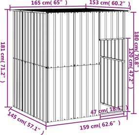vidaXL Σπιτάκι Σκύλου με Οροφή Ανθρακί 165x153x181 εκ. Γαλβαν. Χάλυβας