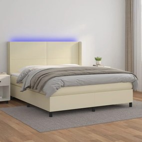 vidaXL Κρεβάτι Boxspring με Στρώμα &amp; LED Κρεμ 180x200 εκ. Συνθ. Δέρμα
