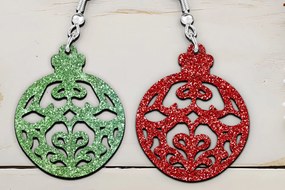 Intra απο ξύλο plywood 3mm-4mm πάχος Χριστουγεννιάτικα σκουλαρίκια με μπάλα με λέιζερ. Δίασταση 4x4 cm INTRAFABR-111542098