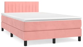 vidaXL Κρεβάτι Boxspring με Στρώμα Ροζ 120x200 εκ. Βελούδινο