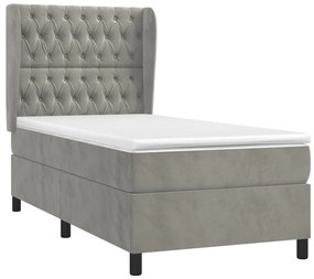 vidaXL Κρεβάτι Boxspring με Στρώμα Ανοιχτό Γκρι 100x200 εκ. Βελούδινο