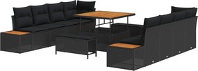 vidaXL Σετ Καναπέ Κήπου με μαξιλάρι 11 pcs Μαύρο Πολυ ράταν